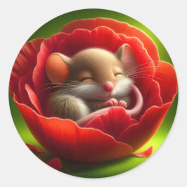 Zeer Schattigee Baby Muis Slapen Ronde Sticker