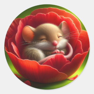Zeer Schattigee Baby Muis Slapen Ronde Sticker
