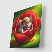 Zeer Schattigee Baby Muis Slapen Vierkante Klok (Hoek)