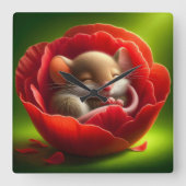 Zeer Schattigee Baby Muis Slapen Vierkante Klok (Voorkant)