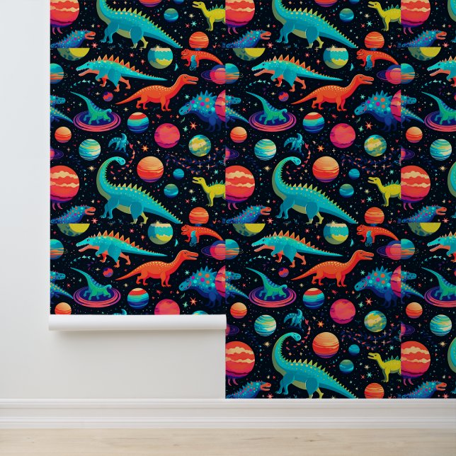 Zeer Schattigee dinosaurussen in de ruimte Behang (Applicatie)