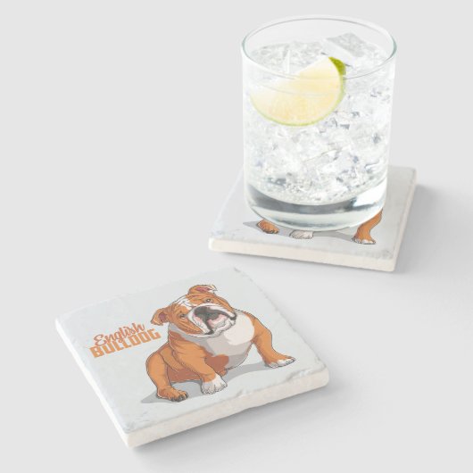Zeer Schattigee en kleurrijke Engelse Bulldog Sket Stenen Onderzetter (Zijkant)