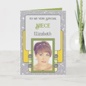 Zeer speciaal nichtje voegt foto grijs toe kaart (Voorkant)