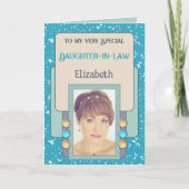 Zeer speciale dochter, foto turquoise kaart (Voorkant)