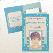 Zeer speciale dochter, foto turquoise kaart