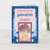 Zeer speciale dochter voegt foto blauw toe kaart (Voorkant)