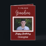 Zeer speciale Grandson foto Bourgogne verjaardag Kaart<br><div class="desc">Voor een heel bijzondere kleinzoon. Gelukkige verjaardag. Voeg een naam en een foto toe. Bourgogne en wit.</div>