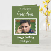 Zeer speciale Grandson foto groene verjaardag Kaart (Gele Bloem)