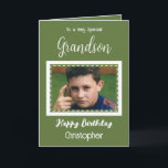 Zeer speciale Grandson foto groene verjaardag Kaart<br><div class="desc">Voor een heel bijzondere kleinzoon. Gelukkige verjaardag. Voeg een naam en een foto toe. Groen en wit.</div>