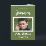 Zeer speciale Grandson foto groene verjaardag Kaart<br><div class="desc">Voor een heel bijzondere kleinzoon. Gelukkige verjaardag. Voeg een naam en een foto toe. Groen en wit.</div>