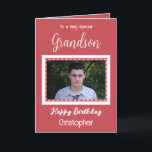 Zeer speciale Grandson foto red verjaardag Kaart<br><div class="desc">Voor een heel bijzondere kleinzoon. Gelukkige verjaardag. Voeg een naam en een foto toe. Rood en wit.</div>