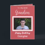 Zeer speciale Grandson foto red verjaardag Kaart<br><div class="desc">Voor een heel bijzondere kleinzoon. Gelukkige verjaardag. Voeg een naam en een foto toe. Rood en wit.</div>