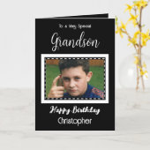 Zeer speciale Grandson foto zwarte verjaardag Kaart (Gele Bloem)