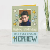 Zeer speciale neef groen blauw foto verjaardag kaart (Voorkant)