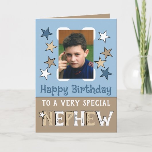 Zeer speciale neefje bruine foto verjaardag kaart (Voorkant)