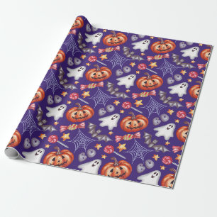 Zeer Spooky Halloween Collage Paars Cadeaupapier