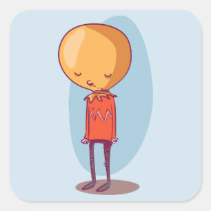 Zeer trieste jongen emotionele cartoon karakter vierkante sticker