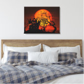Zeer uitgesproken halloween Scene met Giant Moon Canvas Afdruk (Insitu (Slaapkamer))