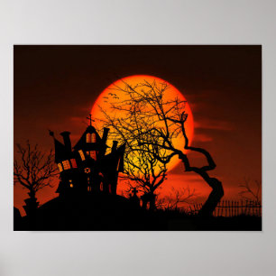 Zeer uitgesproken halloween Scene met Giant Moon Poster