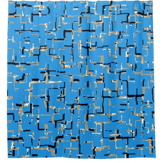 Zeer uniek blauw beige zwart wit patroon douchegordijn (Voorkant)