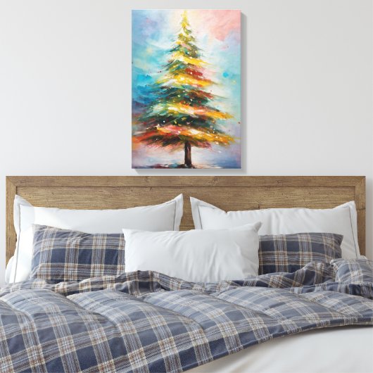 Zeer unieke kleurrijke kerstboom canvas afdruk (Insitu (Slaapkamer))