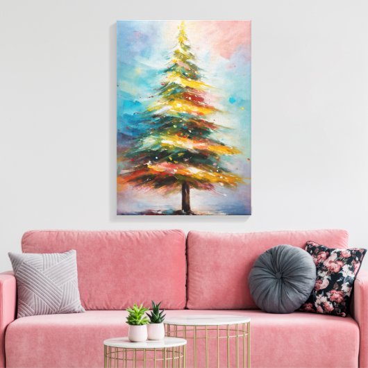 Zeer unieke kleurrijke kerstboom canvas afdruk (Insitu (Woonkamer))