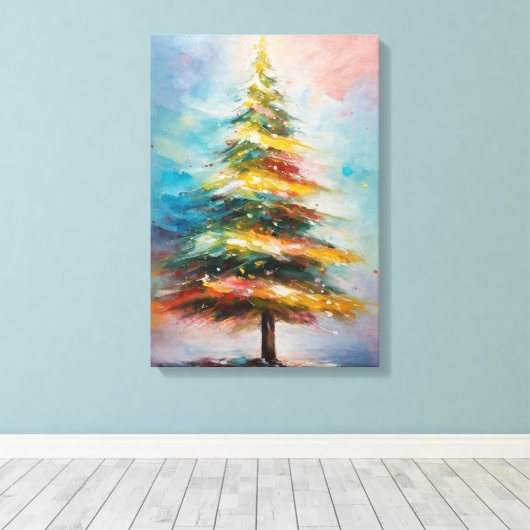 Zeer unieke kleurrijke kerstboom canvas afdruk (Insitu (Houten vloer))