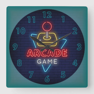Zeer vage klassieke arcade-game met joystick Neon  Vierkante Klok