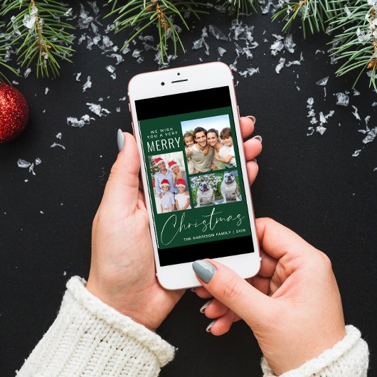 Zeer Vrolijk 3 Foto Groene Kerst Feestdagenkaart