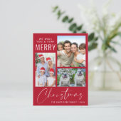 Zeer Vrolijk 4 Foto Kerst Rood Feestdagenkaart (Staand voorkant)