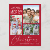 Zeer Vrolijk 4 Foto Kerst Rood Feestdagenkaart (Voorkant)