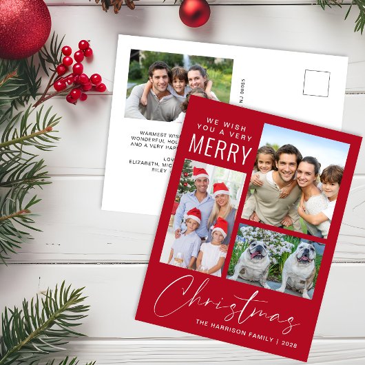 Zeer Vrolijk 4 Foto Kerst Rood Feestdagenkaart