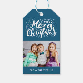 Zeer Vrolijk Kerst Foto Gift Labels | Blauw Cadeaulabel