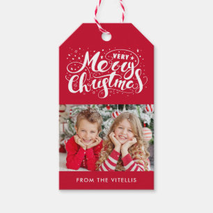 Zeer Vrolijk Kerst Foto Gift Labels Rood Cadeaulabel