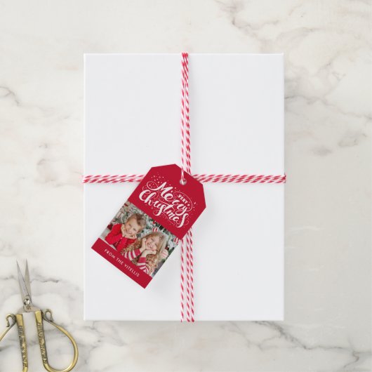 Zeer Vrolijk Kerst Foto Gift Labels | Rood Cadeaulabel (Met Touw)