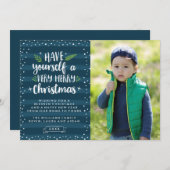 Zeer vrolijk kerstfeest | Navy Stripes Fotokaart Feestdagenkaart (Voorkant / Achterkant)