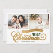 Zeer Vrolijk Kerstmis Goud 2 Foto Feestdagenkaart (Voorkant)