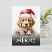 Zeer Vrolijk Kerstmis Labrador Puppy Santa Hat Hon Feestdagenkaart (Staand voorkant)