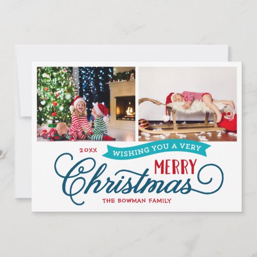 Zeer vrolijk kerstscript 2 foto feestdagenkaart (Voorkant)