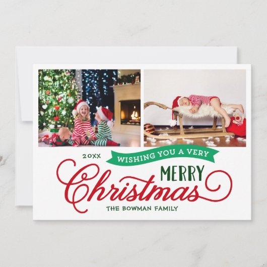 Zeer vrolijk kerstscript 2 foto feestdagenkaart (Voorkant)