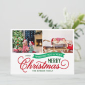Zeer vrolijk kerstscript 2 foto feestdagenkaart (Staand voorkant)