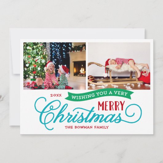 Zeer vrolijk kerstscript 2 foto feestdagenkaart (Voorkant)