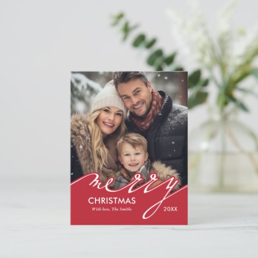 Zeer vrolijk leuk script kerst foto feestdagenkaart (Staand voorkant)