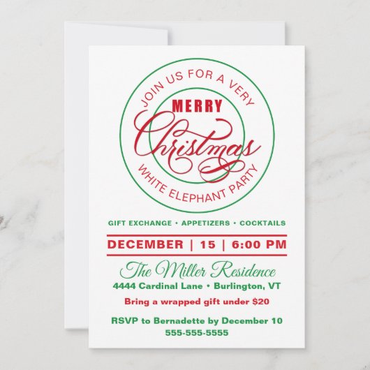 Zeer vrolijk wit olifant kerstfeest kaart (Voorkant)