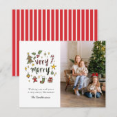 Zeer vrolijke blokdruk kerstfotokaart feestdagenkaart (Voorkant / Achterkant)