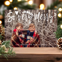 Zeer Vrolijke Borstel Script Moderne Kerst Foto Feestdagenkaart