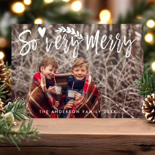 Zeer Vrolijke Borstel Script Moderne Kerst Foto Feestdagenkaart