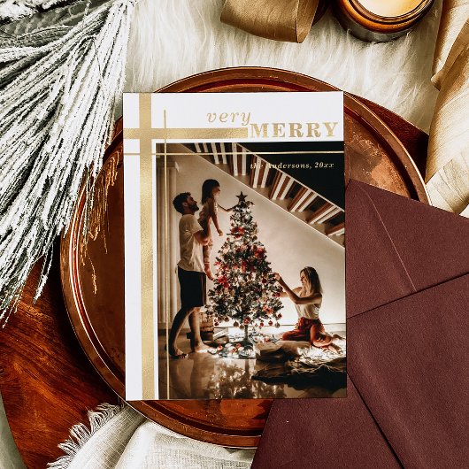 Zeer Vrolijke Elegante Aangepaste Foto Goud Folie Feestdagenkaart