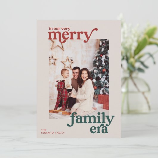 Zeer Vrolijke Familie Tijdperk Retro Foto Feestdagenkaart (Staand voorkant)