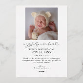 Zeer vrolijke geboorteaankondiging folie uitnodiging (Achterkant)